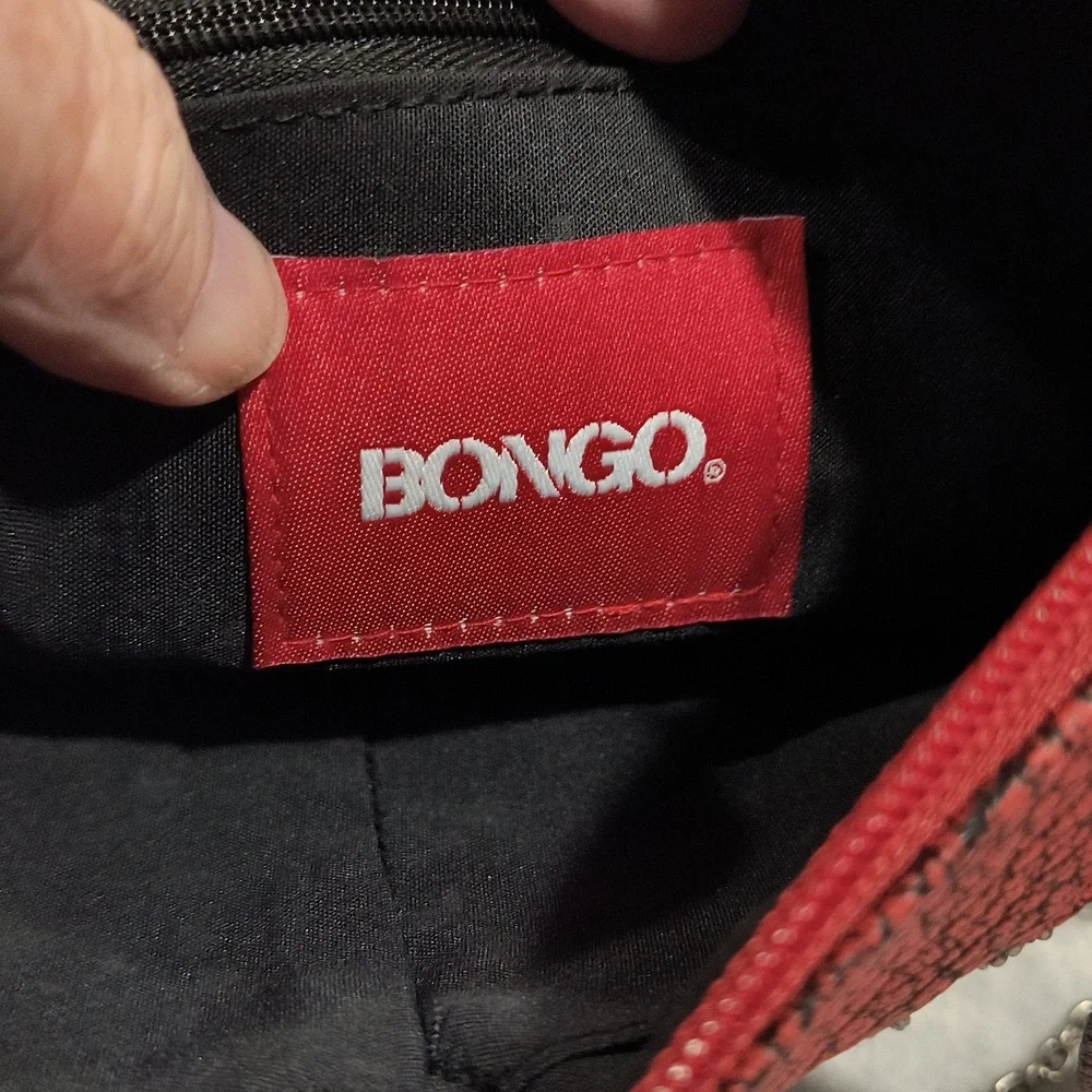 Bongo Red Edgy crossbody bag with internal zip and slips.  9.5